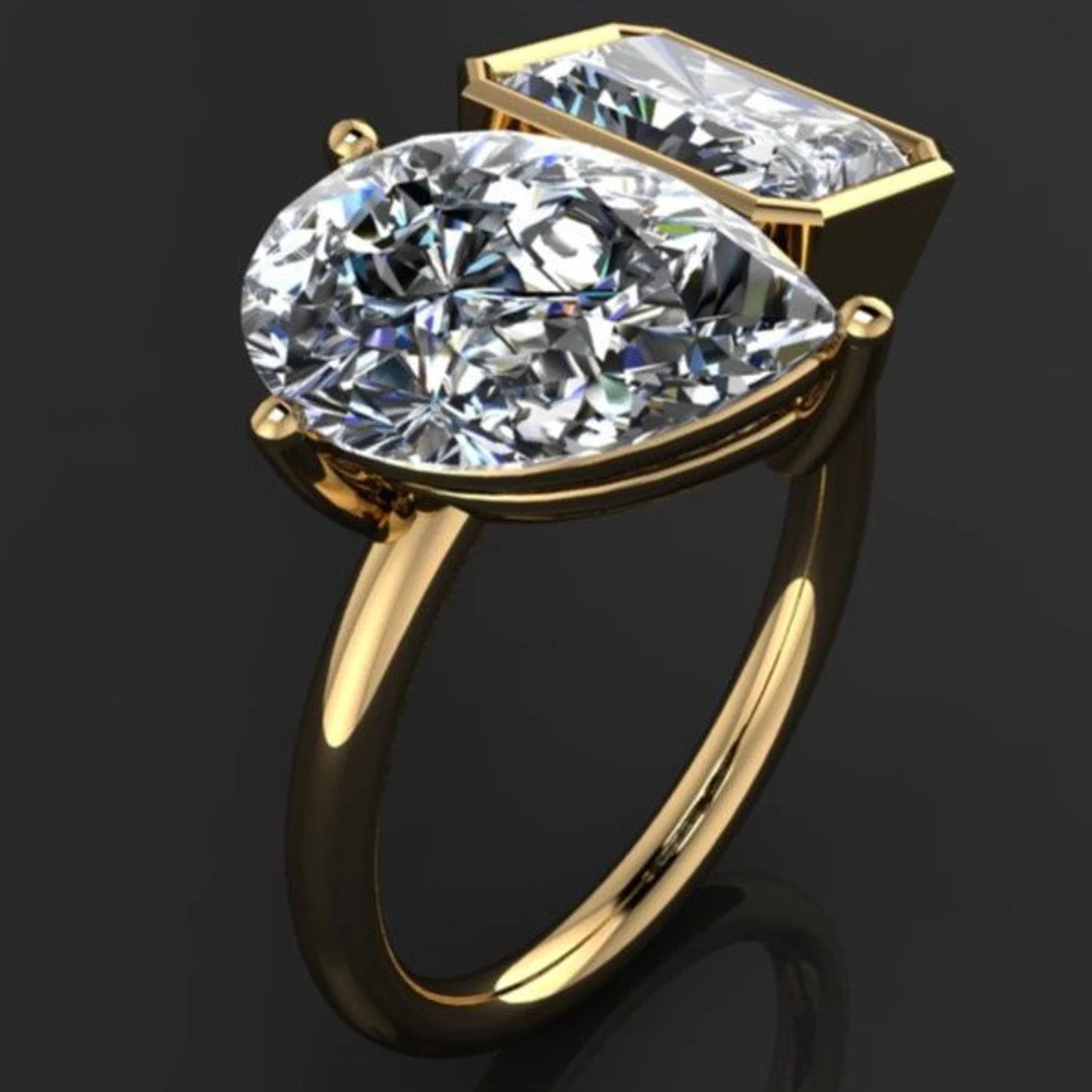 zuri ring - moi et toi engagement ring, pear and radiant moissanite ring - J Hollywood Designs