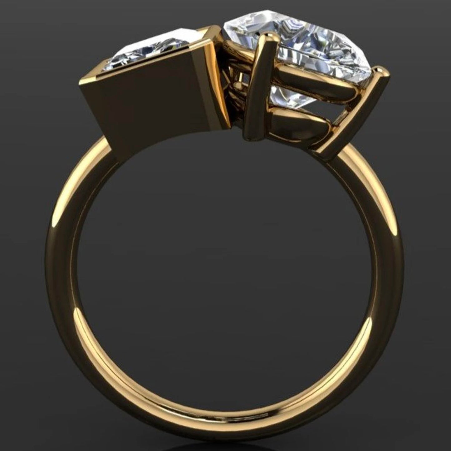 zuri ring - moi et toi engagement ring, pear and radiant moissanite ring - J Hollywood Designs