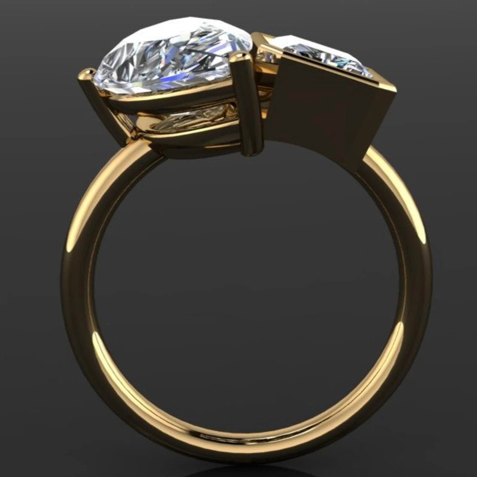 zuri ring - moi et toi engagement ring, pear and radiant moissanite ring - J Hollywood Designs