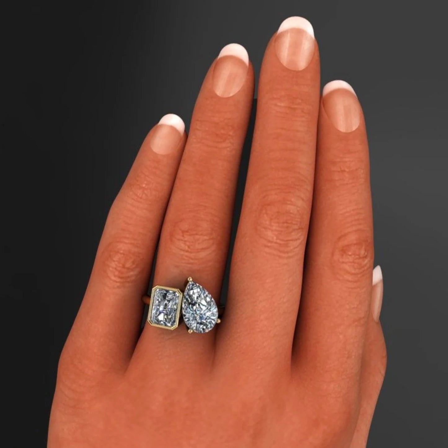 zuri ring - moi et toi engagement ring, pear and radiant moissanite ring - J Hollywood Designs