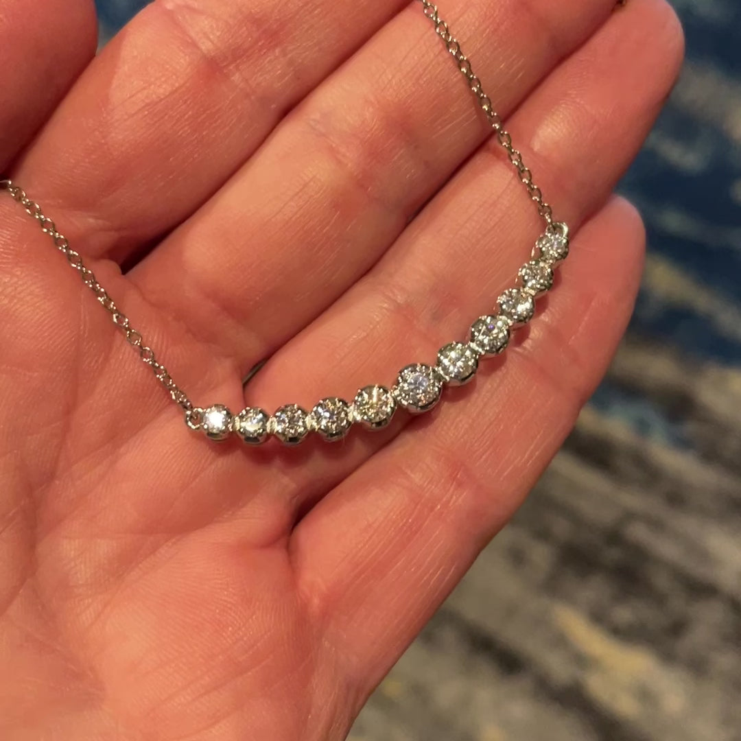video of 1.5 carat moissanite necklace, platinum necklace, ZAYA moissanite - beth necklace - J Hollywood Designs