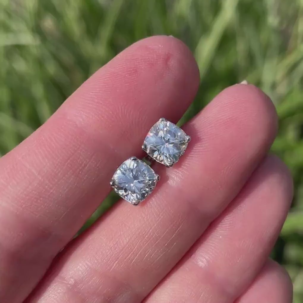 video of 3.5ct cushion moissanite stud earrings 