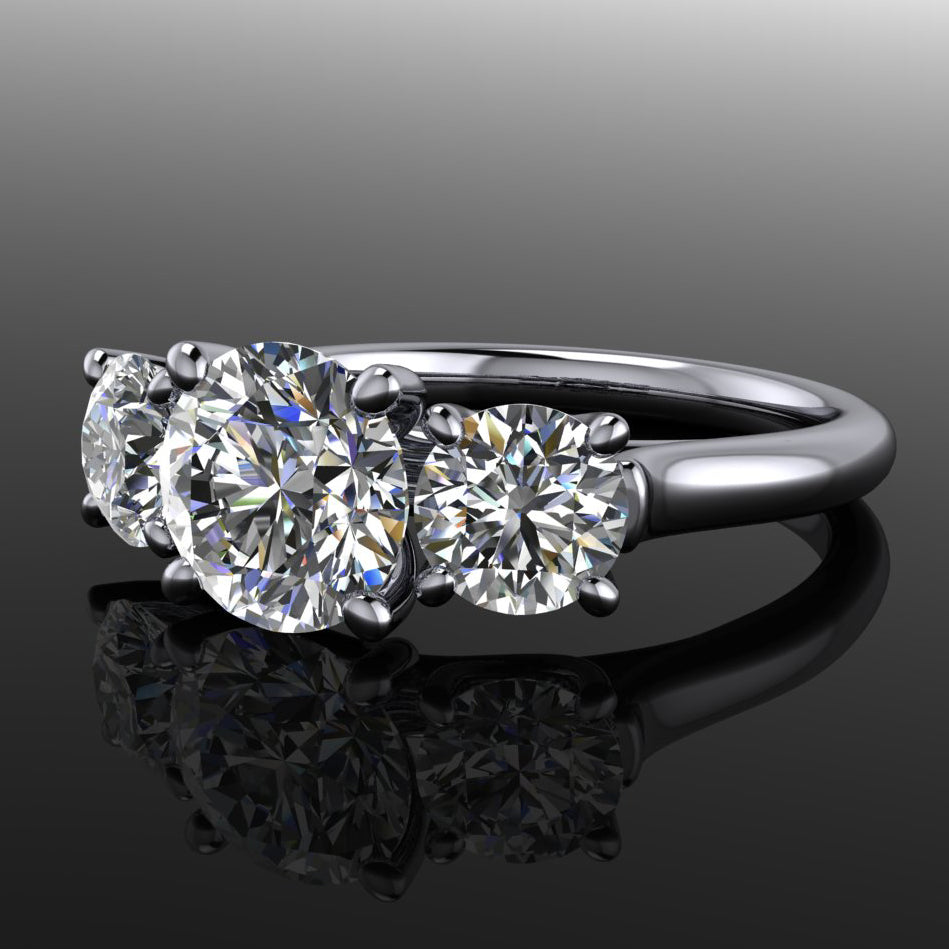 ready to ship - eden ring - 2 carat round moissanite engagement ring, 3 stone anniversary band - J Hollywood Designs