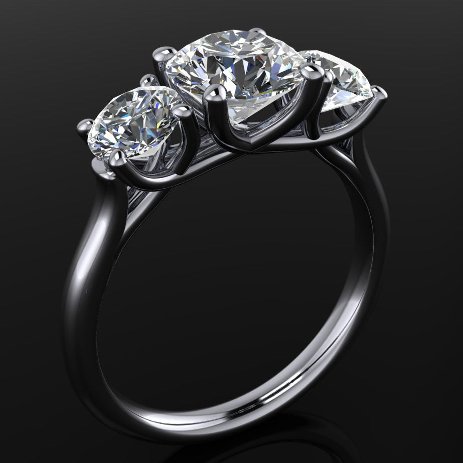 ready to ship - eden ring - 2 carat round moissanite engagement ring, 3 stone anniversary band - J Hollywood Designs