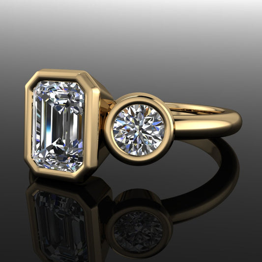 xena ring - 2 stone band ring, moissanite ring, moi et toi ring - J Hollywood Designs