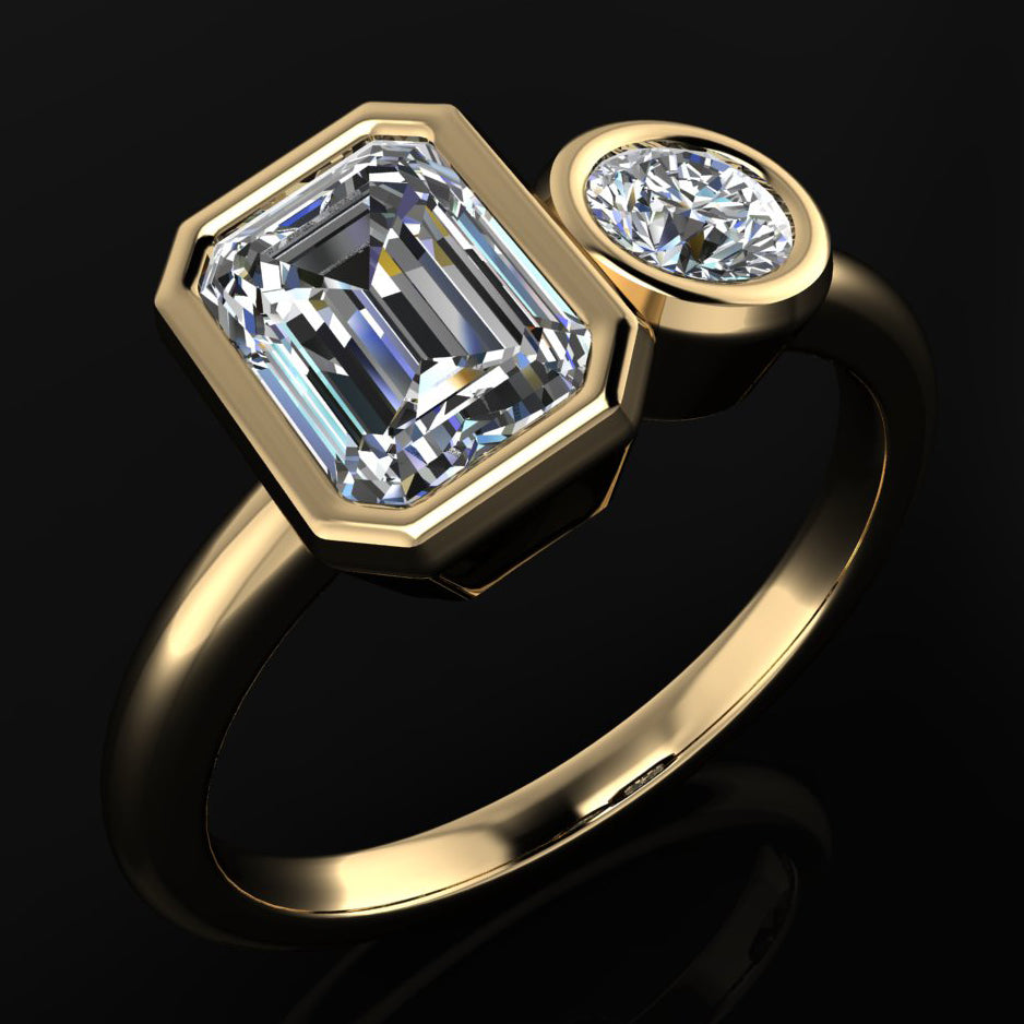 xena ring - 2 stone band ring, moissanite ring, moi et toi ring - J Hollywood Designs