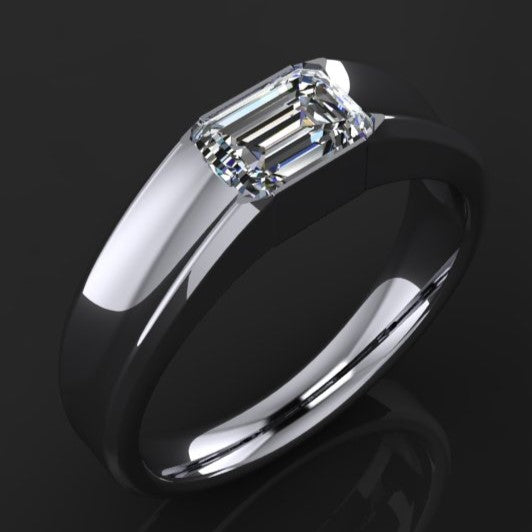 men's gold comfort fit wedding band, 1 carat emerald cut moissanite - cash ring - J Hollywood Designs