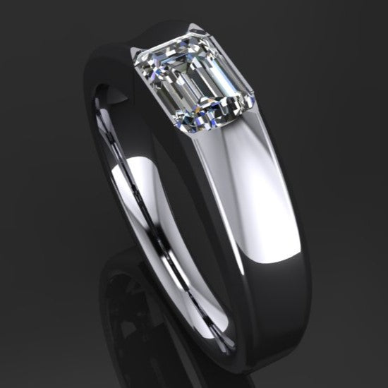 men's gold comfort fit wedding band, 1 carat emerald cut moissanite - cash ring - J Hollywood Designs