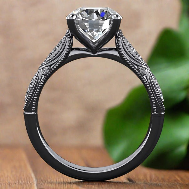 2 carat round cut NEO moissanite engagement ring, colorless moissanite - annette ring - J Hollywood Designs