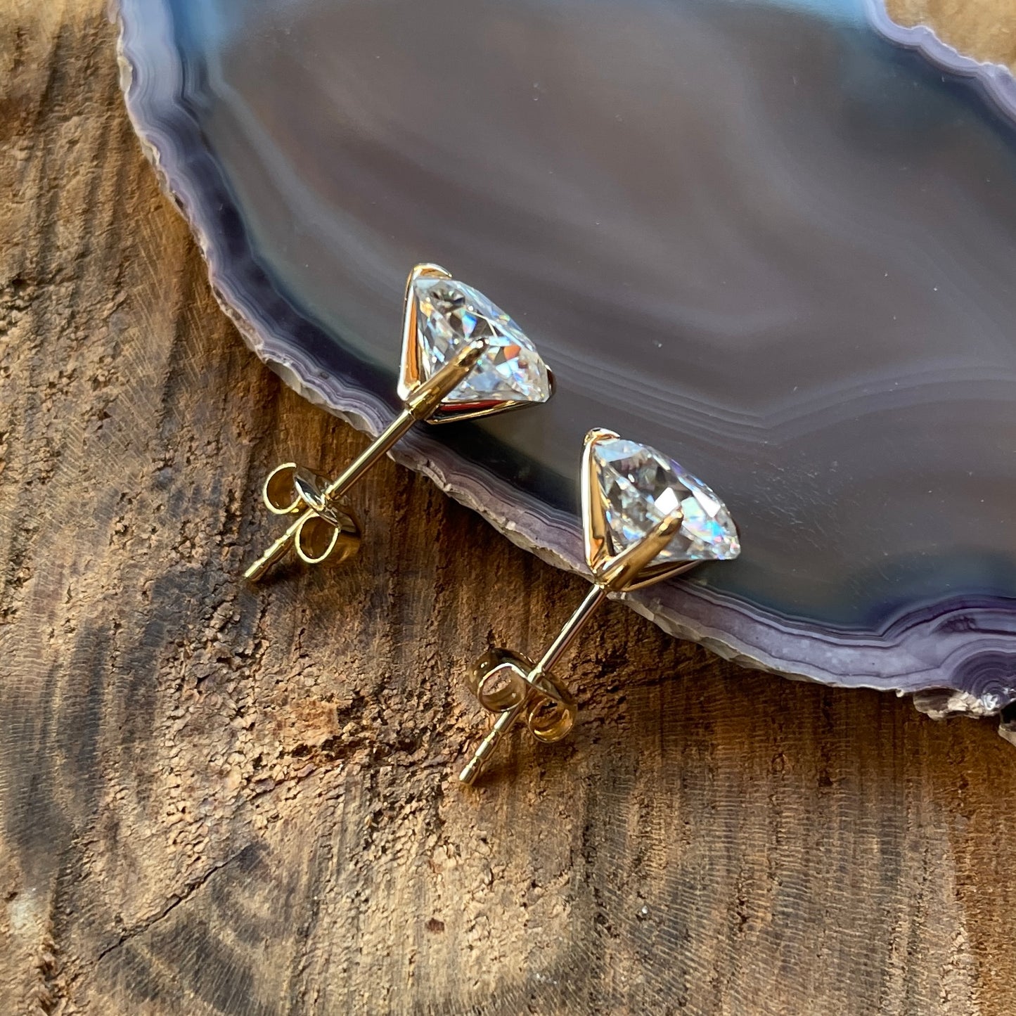4 carat moissanite earrings, 14k gold stud earrings - J Hollywood Designs