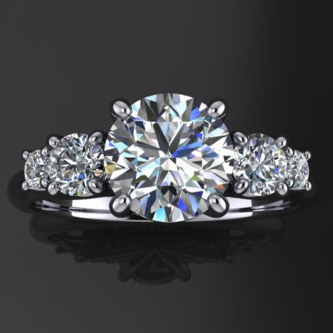 cathedral eden ring - 2 carat NEO moissanite engagement ring, 5 stone anniversary band - J Hollywood Designs