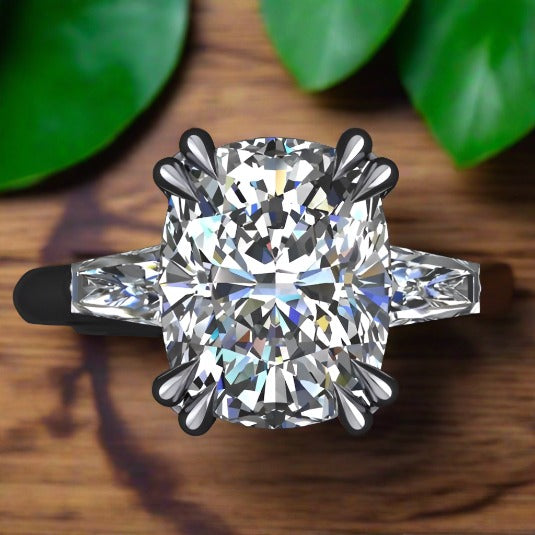 2.9 carat cushion/radiant combo cut three stone ring, top view