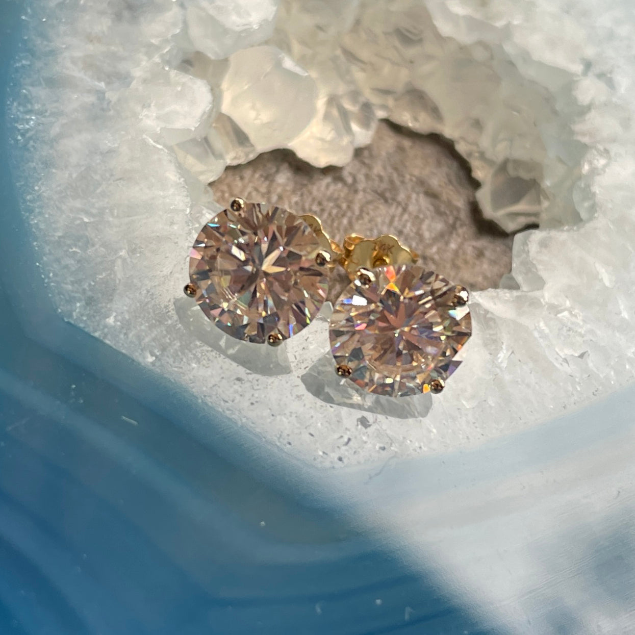 3 carat round moissanite earrings, 14k gold stud earrings - J Hollywood Designs