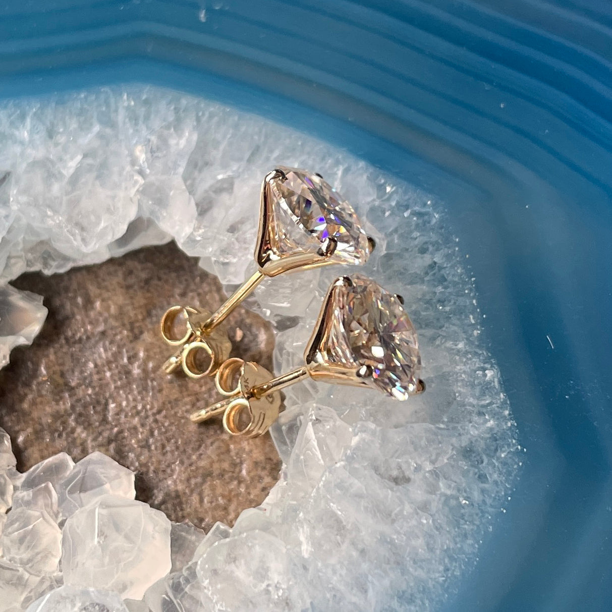 3 carat moissanite earrings, 14k gold stud earrings - J Hollywood Designs