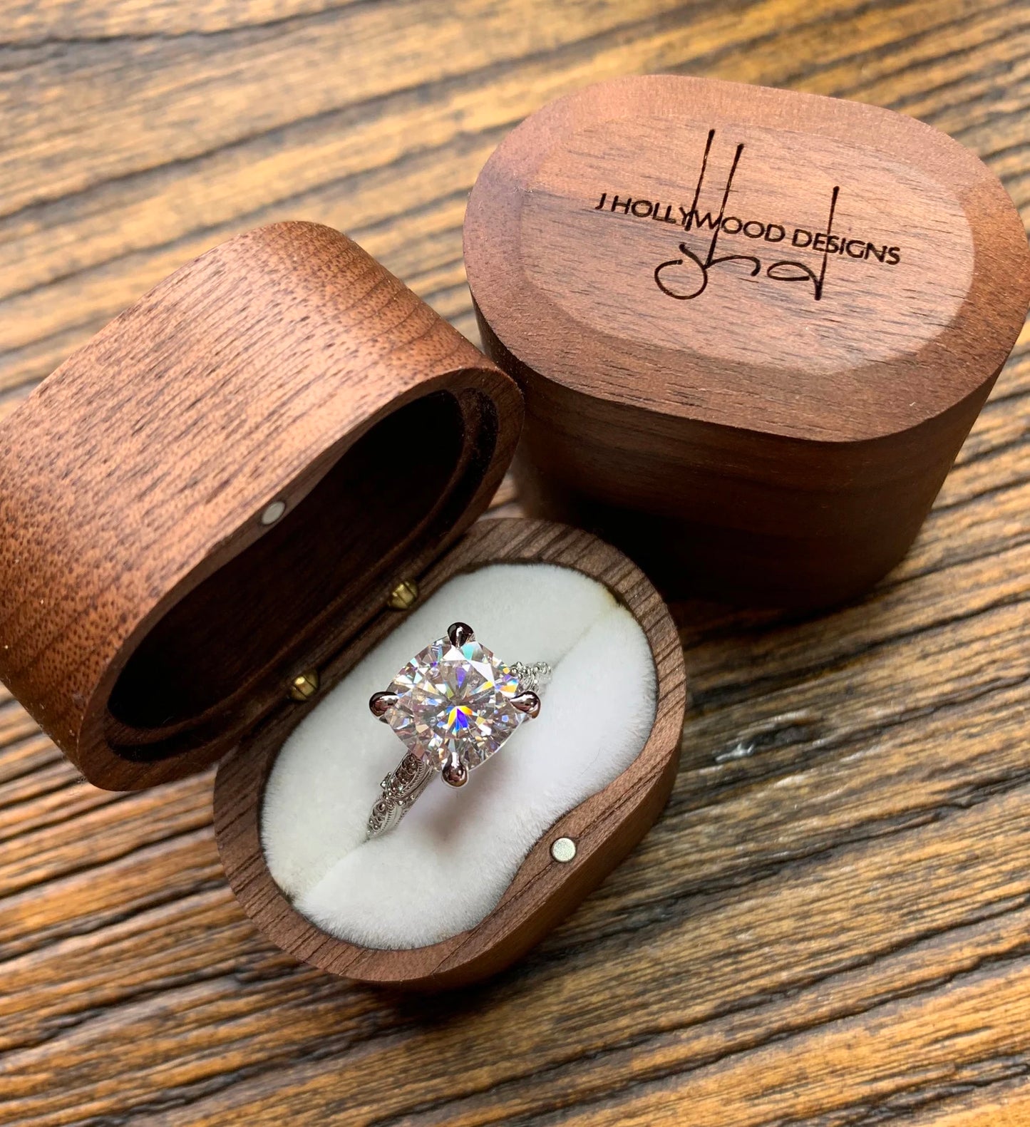 wooden ring box - handmade wood and velvet box – J Hollywood Designs