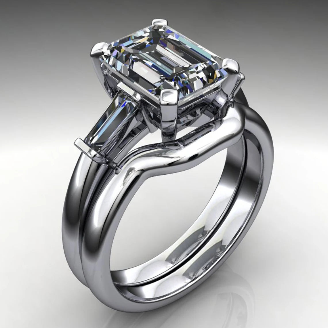 laurel ring – 2.5 carat emerald cut NEO moissanite engagement ring, baguette ring - J Hollywood Designs