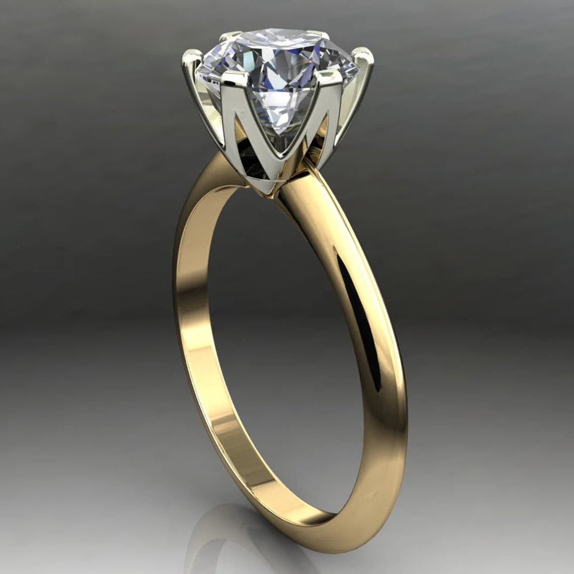 isabelle ring - 1 carat diamond cut round NEO moissanite engagement ring, two tone engagement ring - J Hollywood Designs