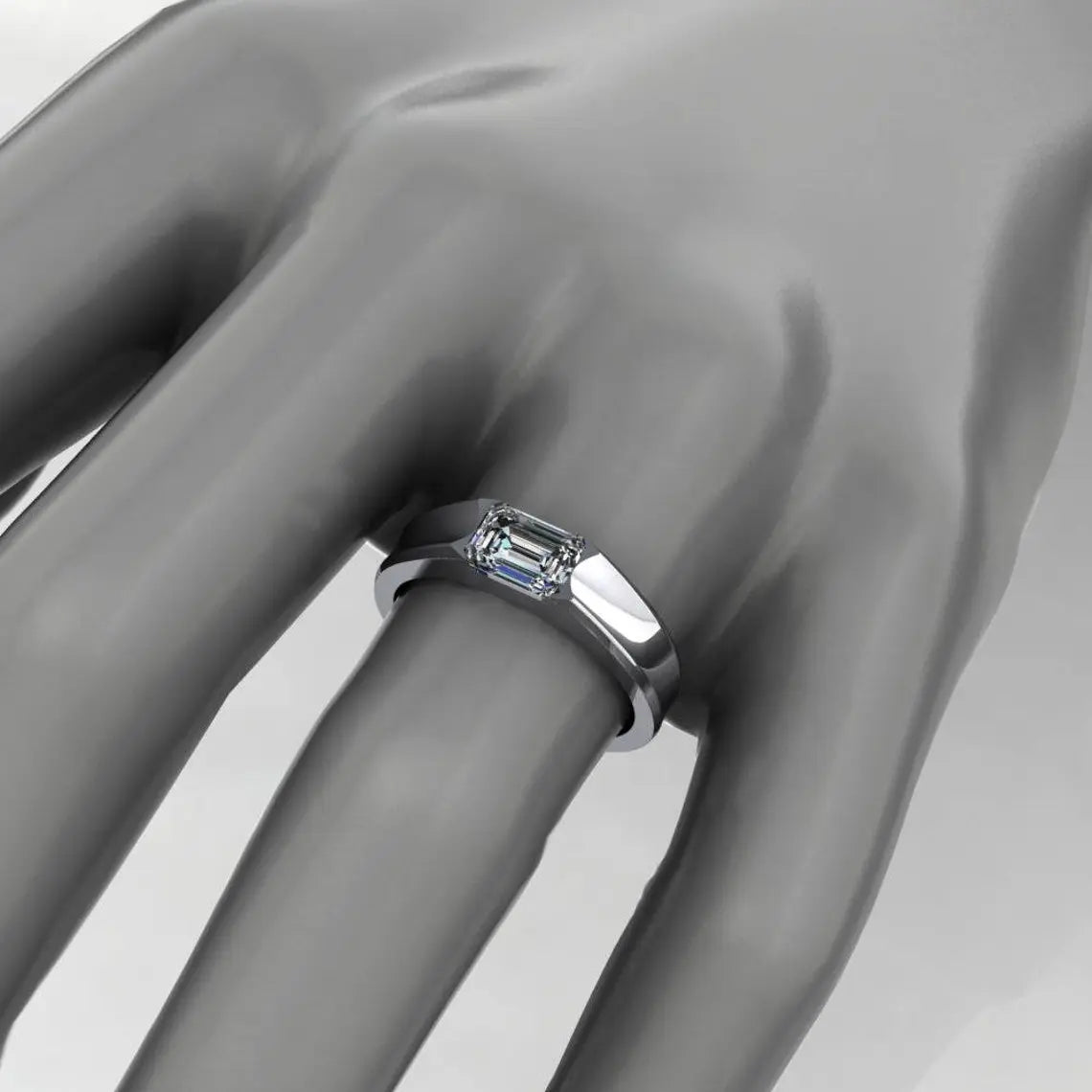 men's gold wedding band, 1 carat emerald cut moissanite - cash ring - J Hollywood Designs