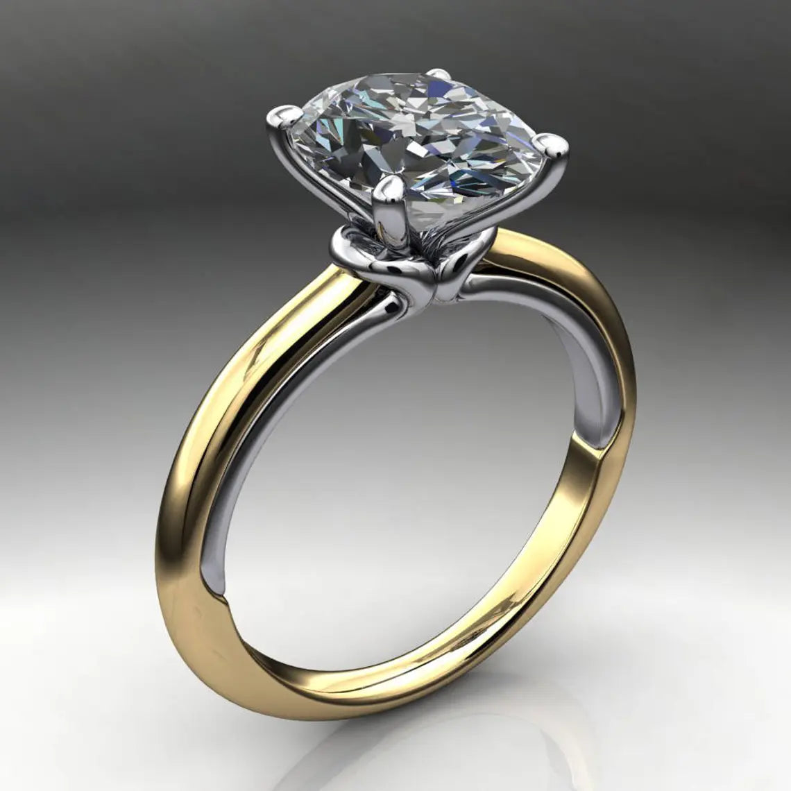 winona ring - 3 carat oval NEO moissanite engagement ring, two tone ring - J Hollywood Designs