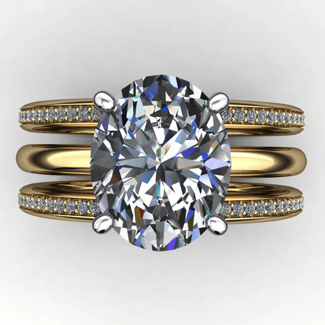 winona ring - 3 carat oval NEO moissanite engagement ring, two tone ring - J Hollywood Designs