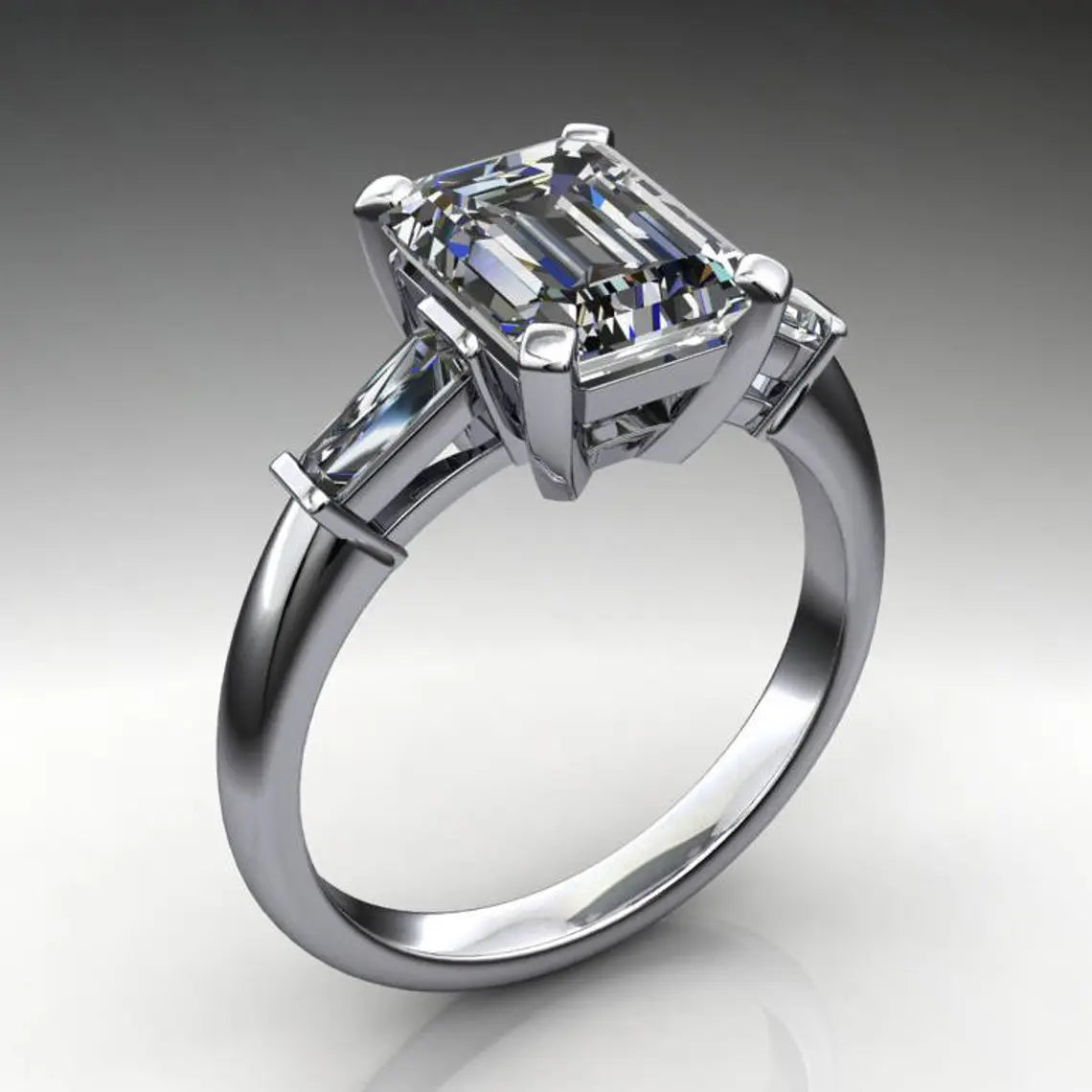 laurel ring – 2.5 carat emerald cut NEO moissanite engagement ring, baguette ring - J Hollywood Designs