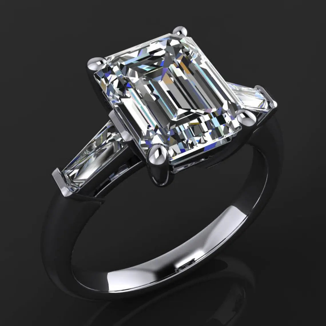 laurel ring – 2.5 carat emerald cut NEO moissanite engagement ring, baguette ring - J Hollywood Designs