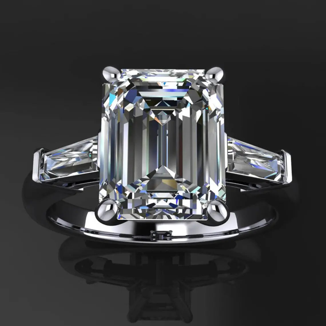 laurel ring – 2.5 carat emerald cut NEO moissanite engagement ring, baguette ring - J Hollywood Designs