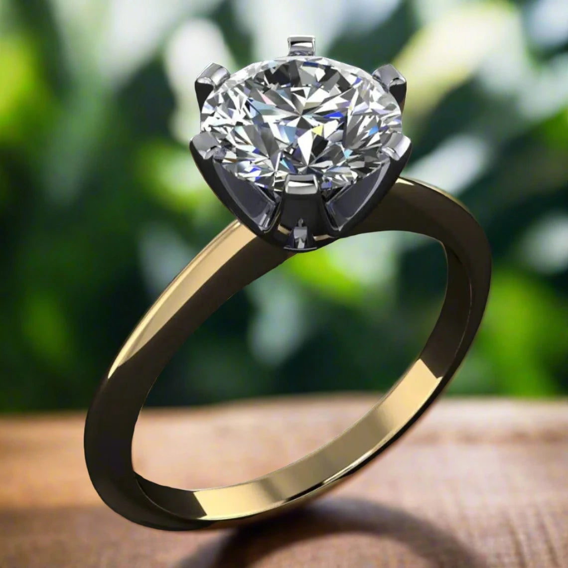 isabelle ring - 1 carat diamond cut round NEO moissanite engagement ring, two tone engagement ring - J Hollywood Designs