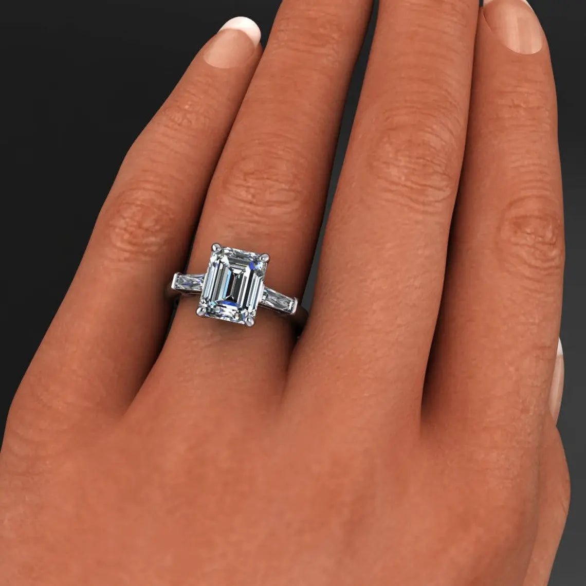 laurel ring – 2.5 carat emerald cut NEO moissanite engagement ring, baguette ring - J Hollywood Designs