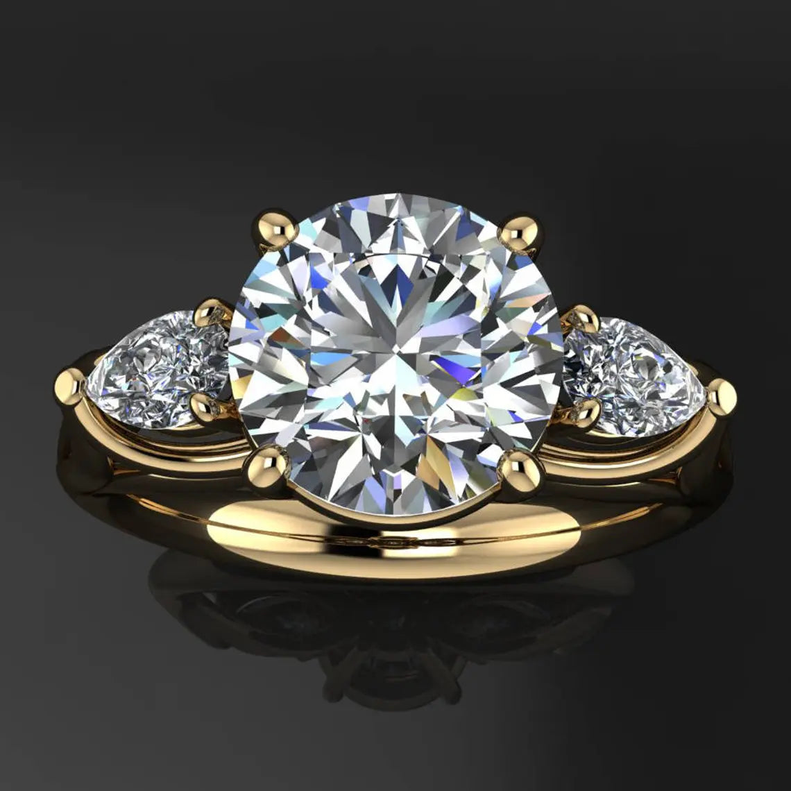 annalisa ring – 2 carat round NEO moissanite engagement ring, 3 stone ring - J Hollywood Designs