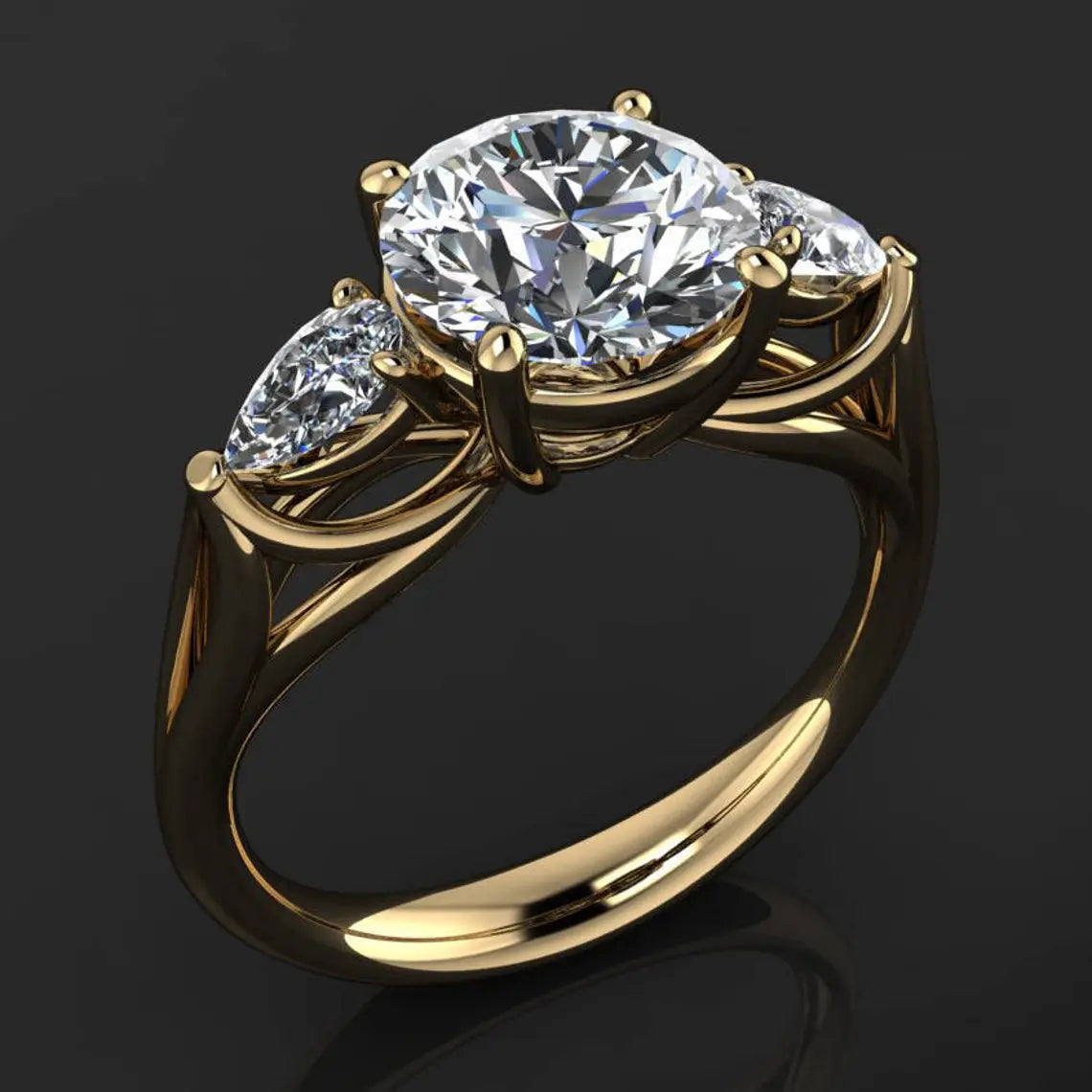 annalisa ring – 2 carat round NEO moissanite engagement ring, 3 stone ring - J Hollywood Designs