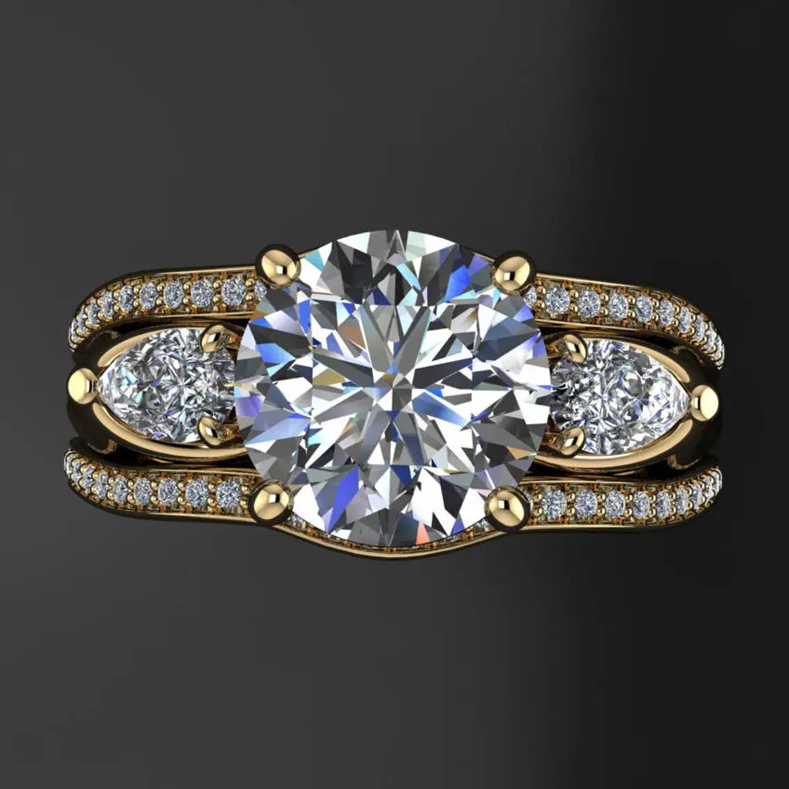 annabelle ring – 2 carat round NEO moissanite engagement ring, 3 stone ring - J Hollywood Designs