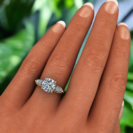 annalisa ring – 2 carat round NEO moissanite engagement ring, 3 stone ring - J Hollywood Designs