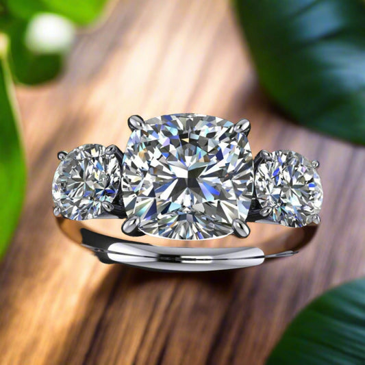 eden ring - 2 carat NEO moissanite engagement ring, 3 stone anniversary band - J Hollywood Designs