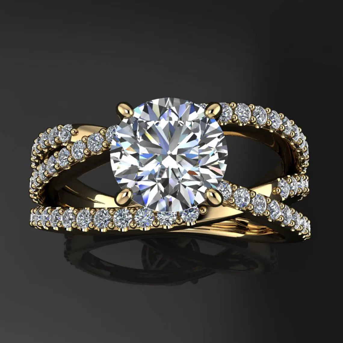 trinity ring - 1 carat NEO moissanite engagement ring, modern engagement ring - J Hollywood Designs