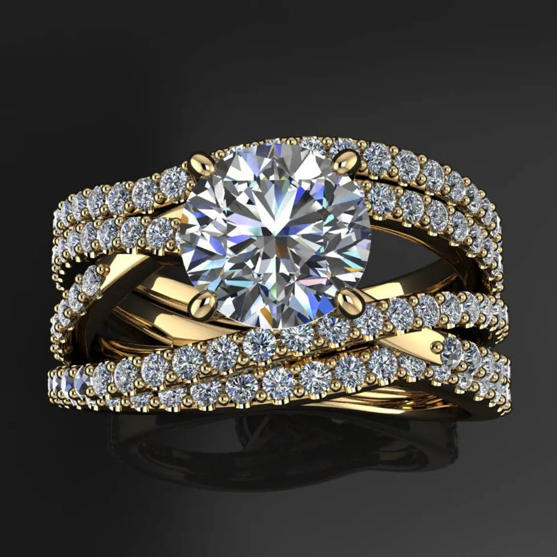 trinity ring - 1 carat NEO moissanite engagement ring, modern engagement ring - J Hollywood Designs