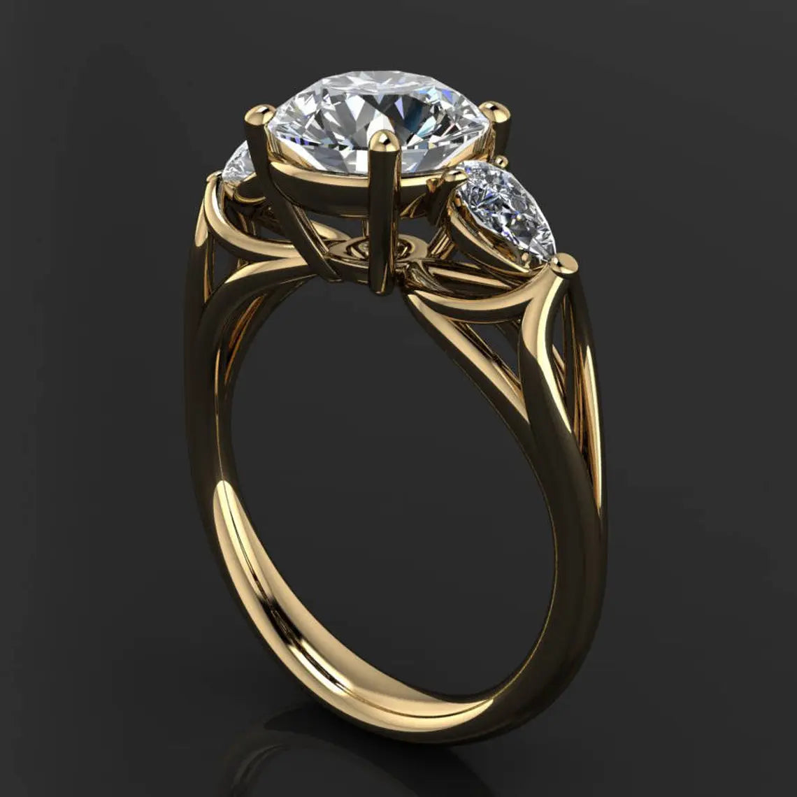 annalisa ring – 2 carat round NEO moissanite engagement ring, 3 stone ring - J Hollywood Designs