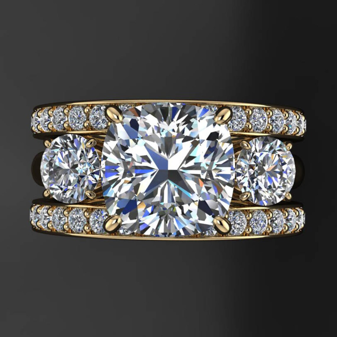 eden ring - 2 carat NEO moissanite engagement ring, 3 stone anniversary band - J Hollywood Designs