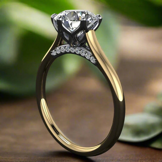 darby ring - 2 carat round NEO moissanite engagement ring, diamond bridge - J Hollywood Designs