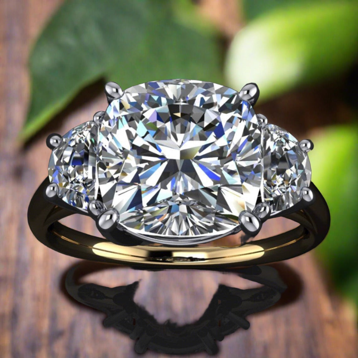 ava ring - 3 carat cushion NEO moissanite engagement ring, half moon side stones - J Hollywood Designs