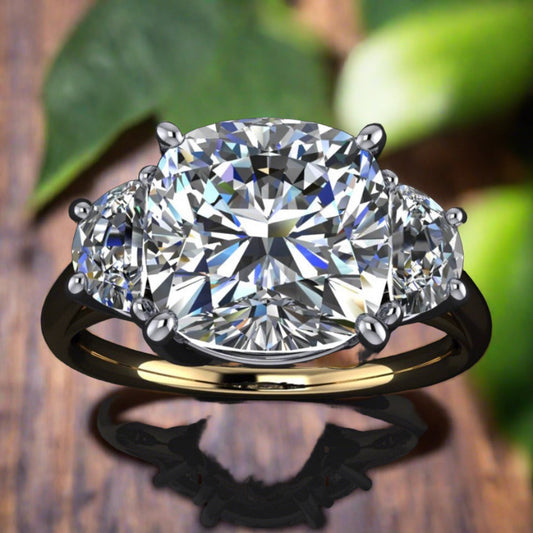 ava ring - 3 carat cushion NEO moissanite engagement ring, half moon side stones - J Hollywood Designs