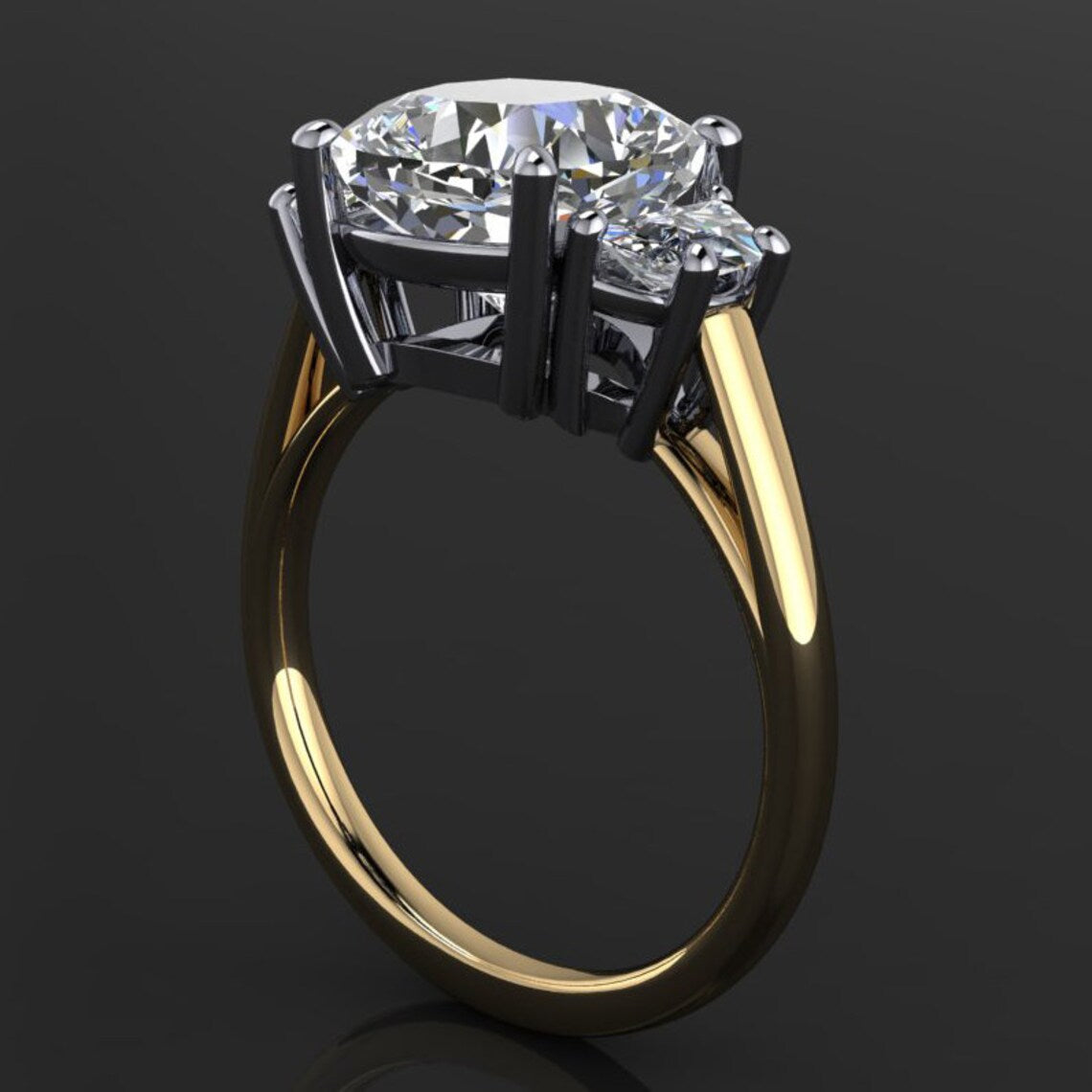 ava ring - 3 carat cushion NEO moissanite engagement ring, half moon side stones - J Hollywood Designs
