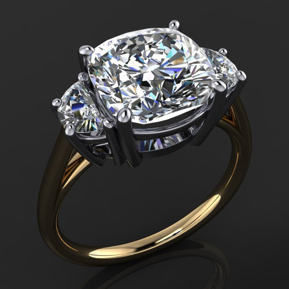 ava ring - 3 carat cushion NEO moissanite engagement ring, half moon side stones - J Hollywood Designs