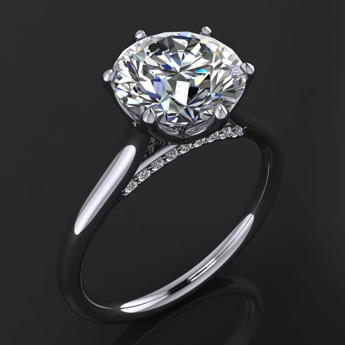 darby ring - 2 carat round NEO moissanite engagement ring, diamond bridge - J Hollywood Designs
