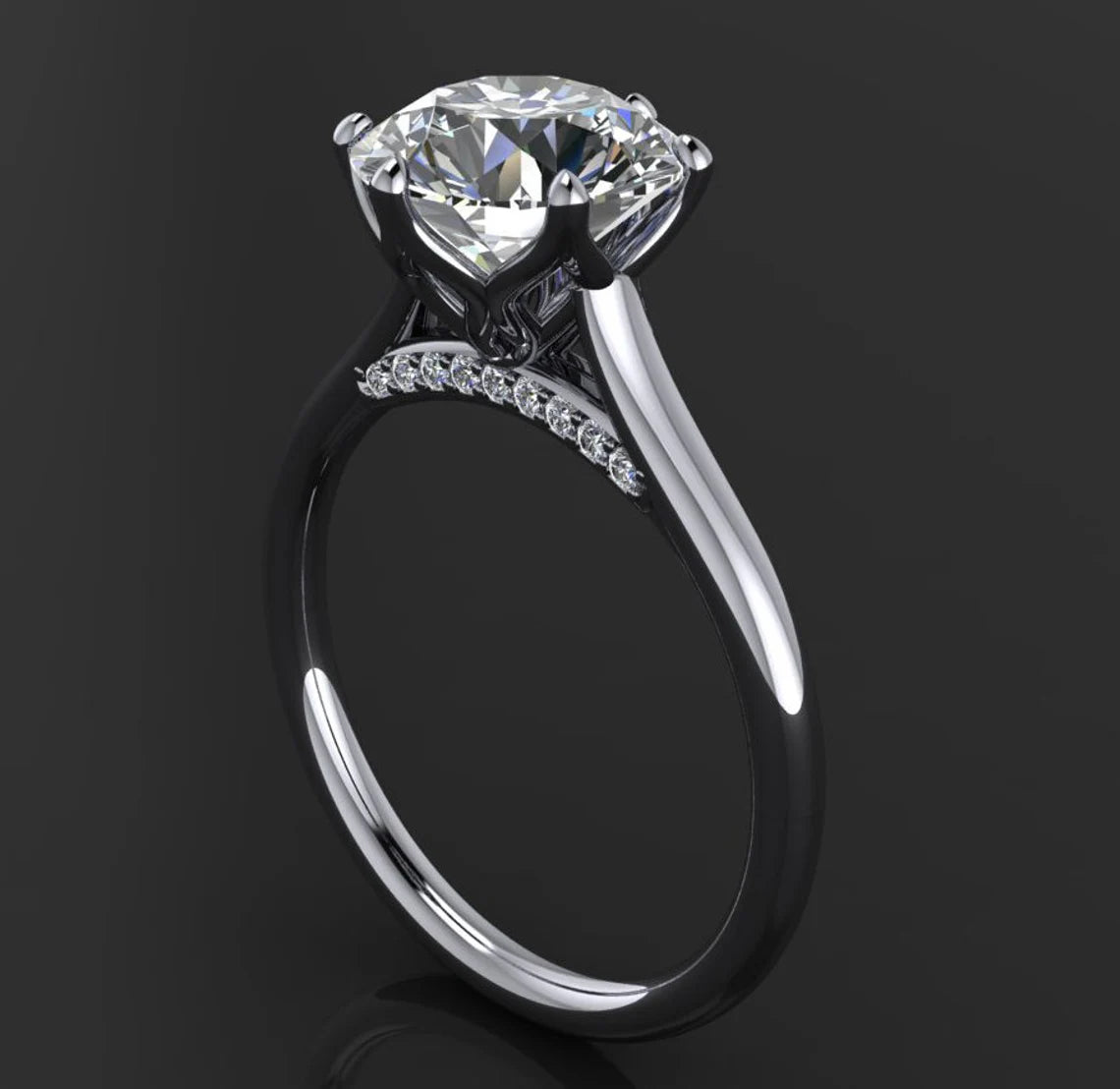 darby ring - 2 carat round NEO moissanite engagement ring, diamond bridge - J Hollywood Designs