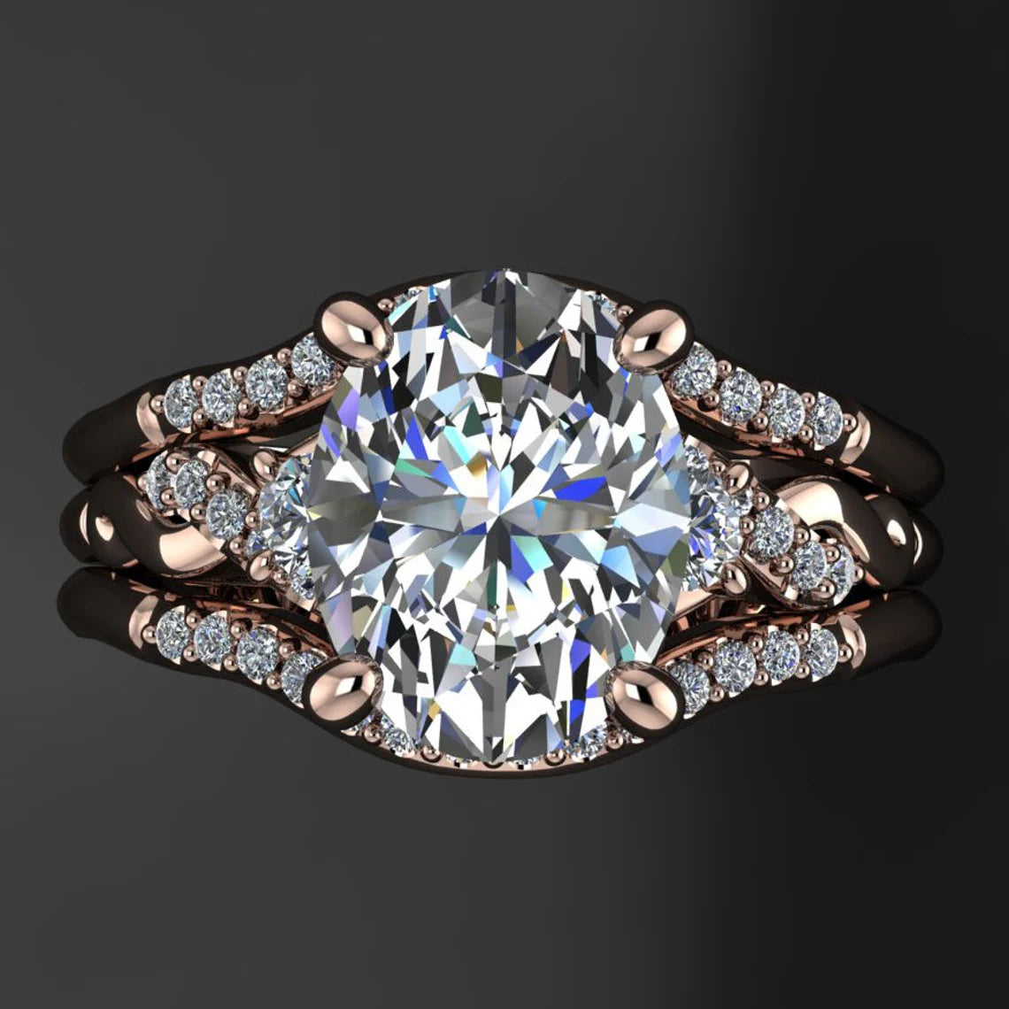 coco ring - 2 carat oval NEO vintage style engagement ring and wedding bands- J Hollywood Designs