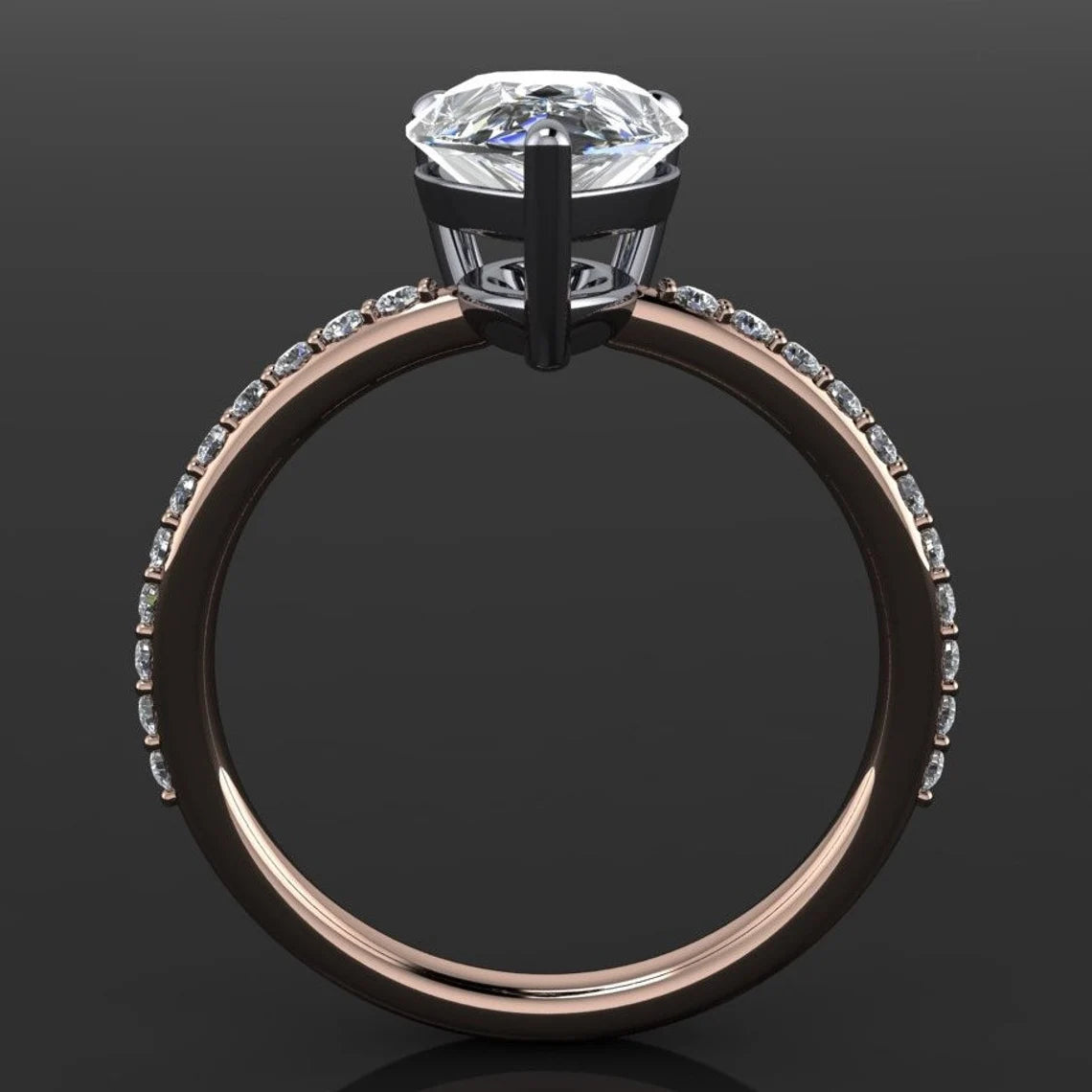 eliza ring - 2 carat pear cut NEO moissanite engagement ring, diamond pave shank - J Hollywood Designs
