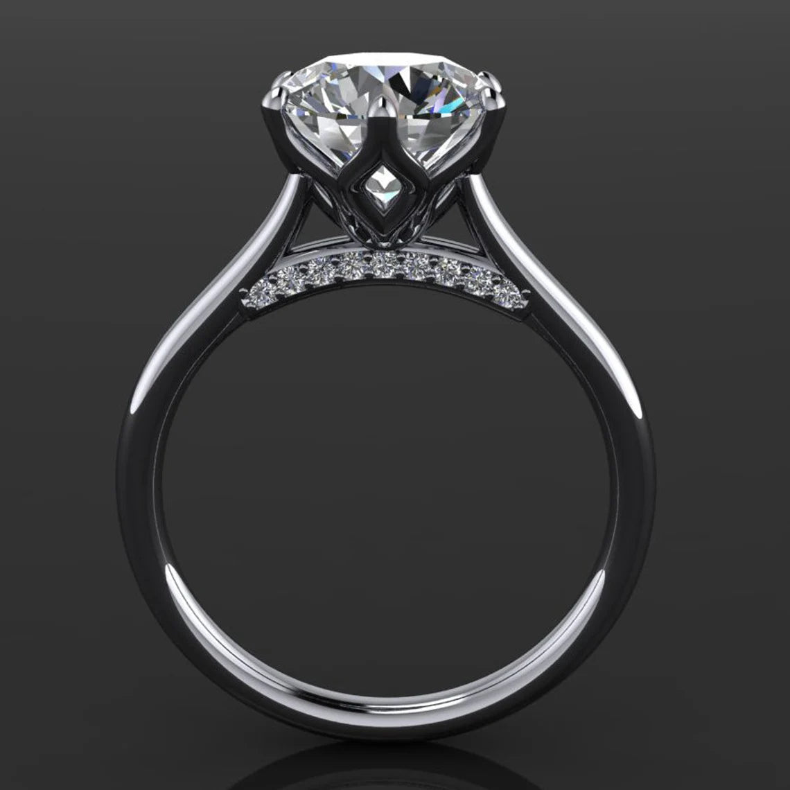 darby ring - 2 carat round NEO moissanite engagement ring, diamond bridge - J Hollywood Designs