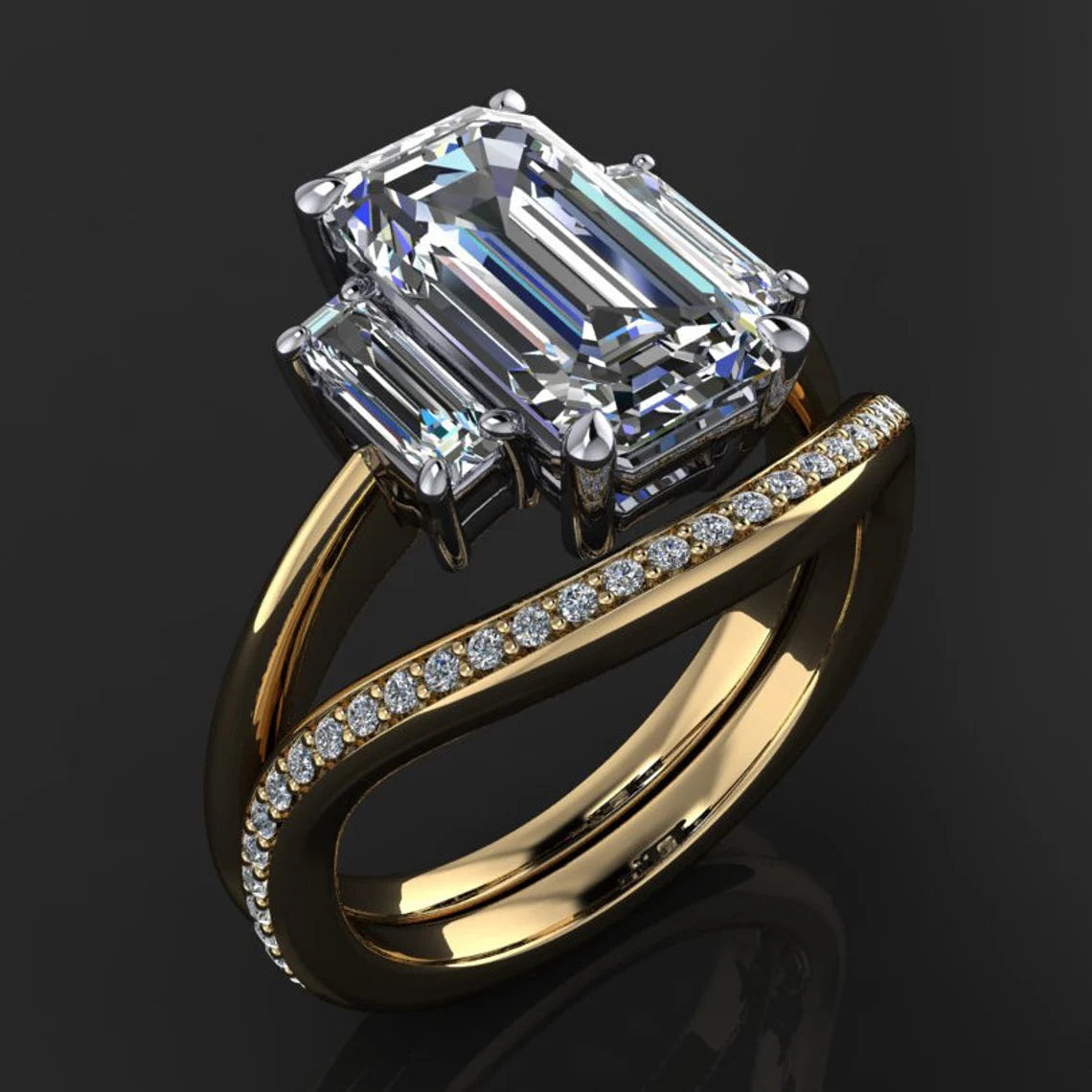 kennedy ring - 3 carat emerald cut ZAYA moissanite engagement ring, emerald moissanite ring - J Hollywood Designs