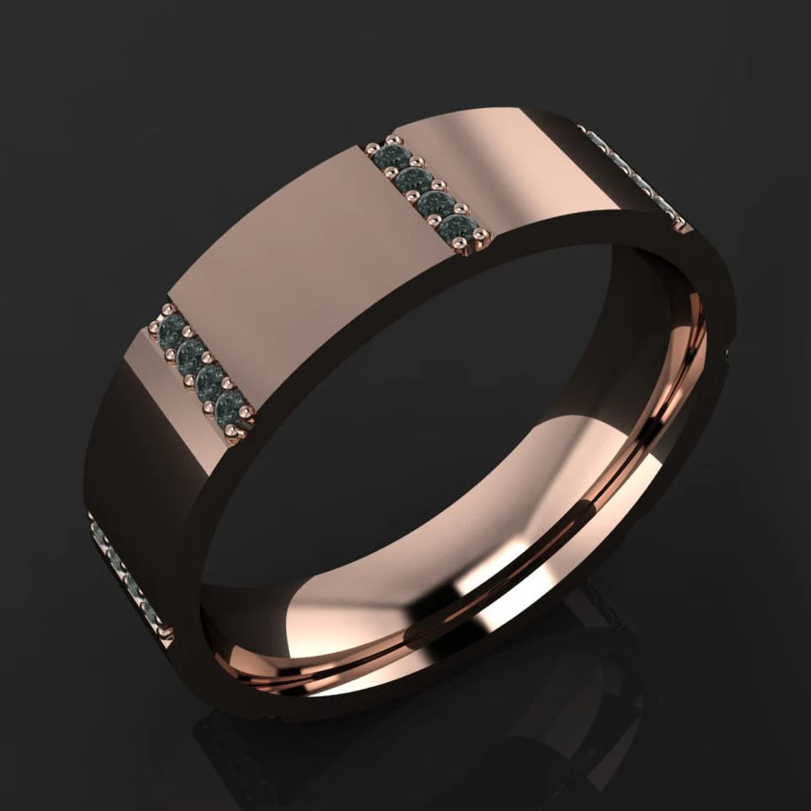 axel ring - men's gold and moissanite wedding band, black moissanite ring - J Hollywood Designs
